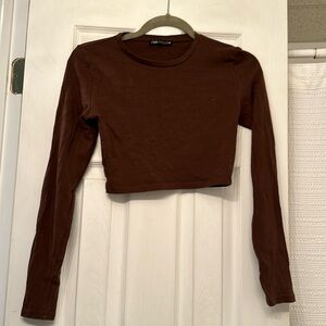 Zara Brown long sleeve crop top